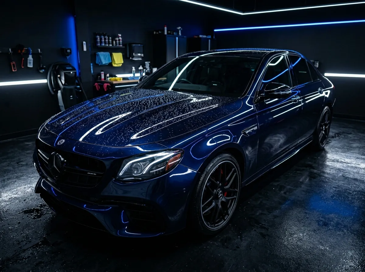 Glossy blue car after an exterior detail in Canberra