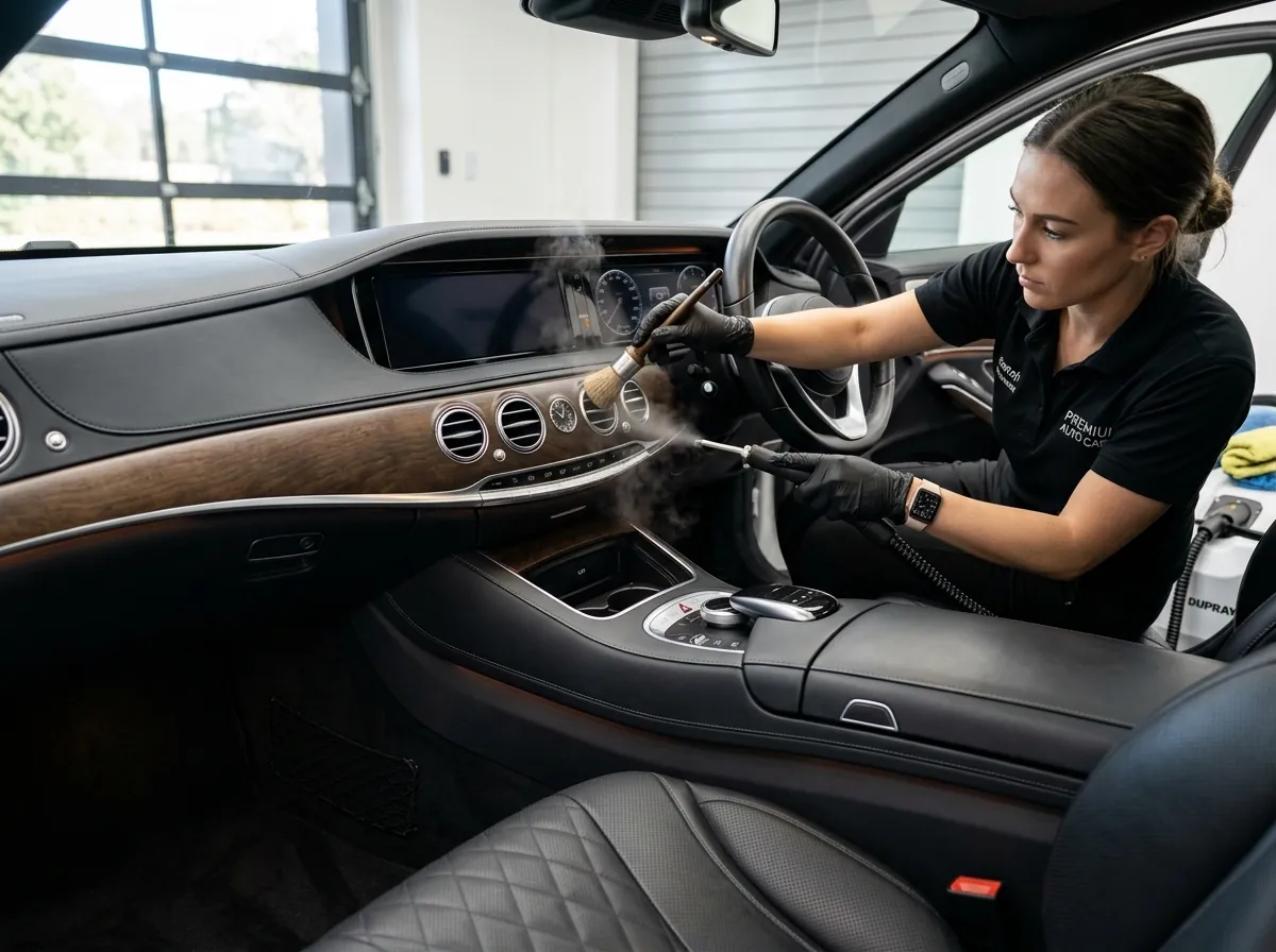 Steam cleaning a car interior in Canberra