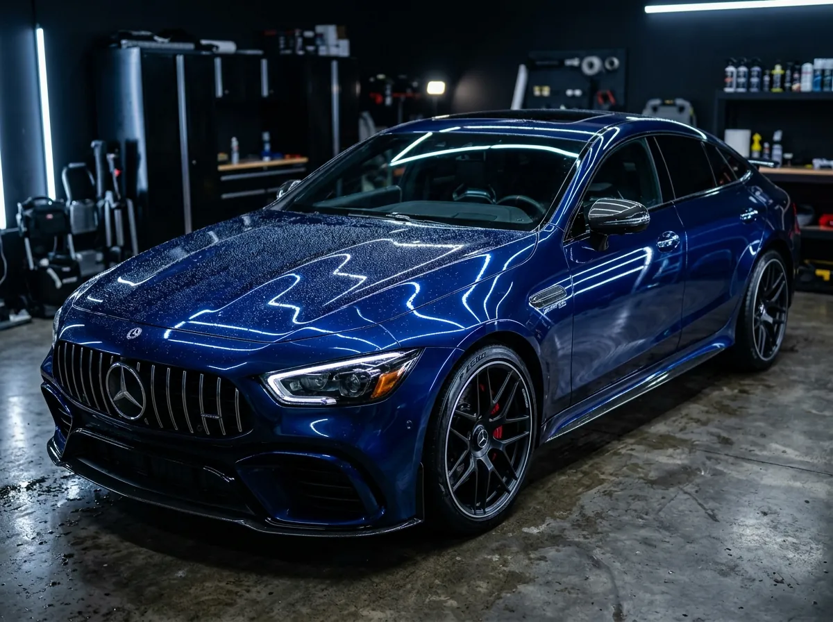 Premium blue car detailed to a mirror finish in Canberra